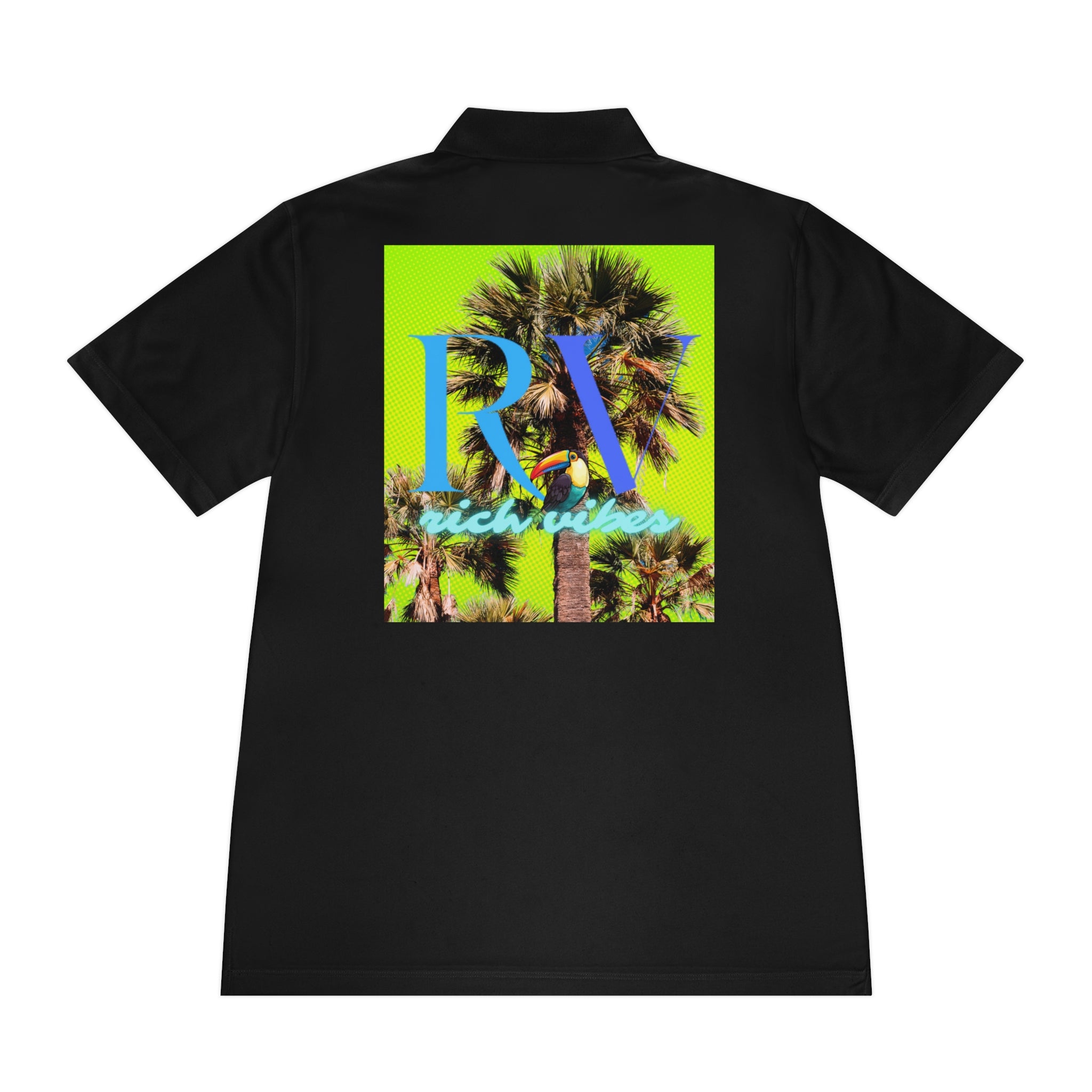 Rich Vibes RV Palm Tree Tropical Lime Green Back Logo 2.0 - Men's Sport Polo Shirt